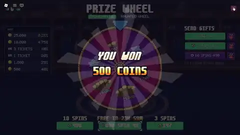 Pixel Basketball Prize Wheel paying 500 Coins